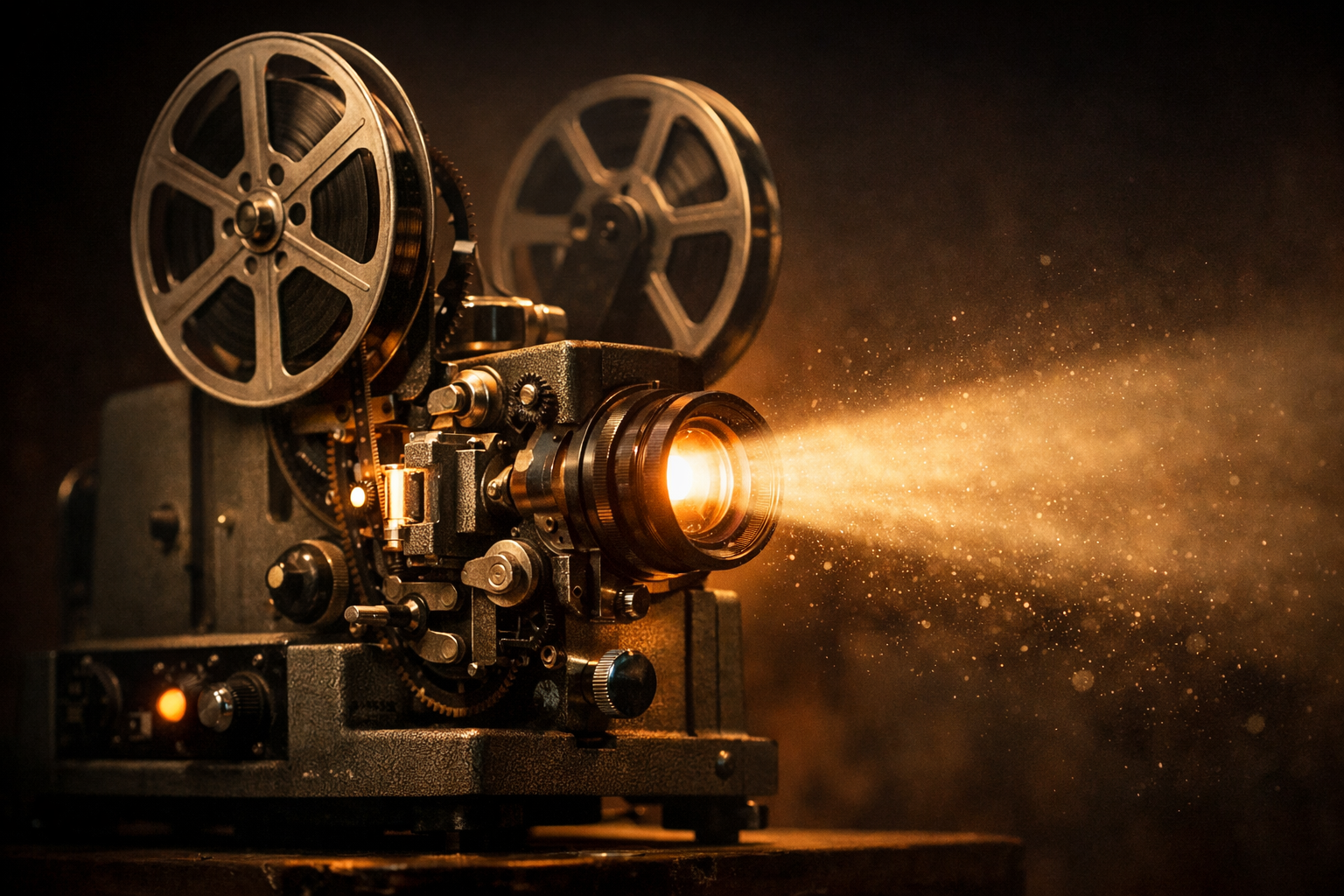 Stary projektor filmowy z taśmą celuloidową — symbol początków polskiej kinematografii